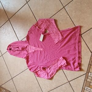 NWT- Arizona Jean Company Lightweight Hoodie. Pink Stripes and Dots.  Size XL
